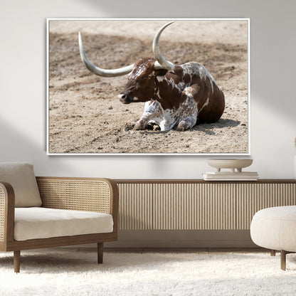 76549210-MGV-CV-36X24-Texas Longhorn Wall Art Canvas Print, Framed Country Living Art Picture Print, Farmhouse Aesthetic Perfect Western Rustic Decor
