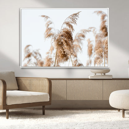17019393-MGV-CV-36X24-Pampas Grass Wall Art Canvas Print, Framed Neutral Tones Art Picture Print, Minimalist Nature Perfect Boho Minimalist Decor