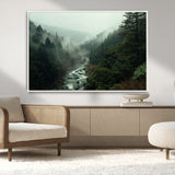 48497565-MGV-CV-36X24-Misty Forest Wall Art Canvas Print, Framed Foggy River Art Picture Print, Moody Landscape Perfect Moody Wilderness Decor Artwork