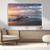 94208089-MGV-CV-36X24-Golden Hour Wall Art Canvas Print, Framed Tranquil Waves Art Picture Print, Beach Horizon Perfect Coastal Serenity Decor Artwork