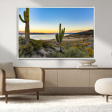 52844711-MGV-CV-36X24-Saguaro Cactus Wall Art Canvas Print, Framed Desert Sunset Art Picture Print, Southwestern Scene Perfect Southwestern Rustic Decor