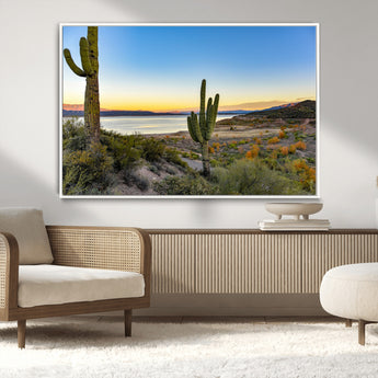 52844711-MGV-CV-36X24-Saguaro Cactus Wall Art Canvas Print, Framed Desert Sunset Art Picture Print, Southwestern Scene Perfect Southwestern Rustic Decor