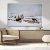 60308289-MGV-CV-36X24-Bison Wildlife Wall Art Canvas Print, Framed Snowy Prairie Art Picture Print, Western Landscape Perfect Rustic Winter Decor