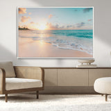 94538225-MGV-CV-36X24-Beach Sunset Wall Art Canvas Print, Framed Ocean Waves Art Picture Print, Summer Escape Perfect Coastal Serenity Decor Artwork