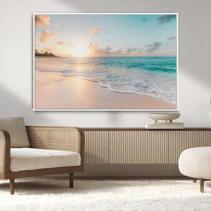 94538225-MGV-CV-36X24-Beach Sunset Wall Art Canvas Print, Framed Ocean Waves Art Picture Print, Summer Escape Perfect Coastal Serenity Decor Artwork