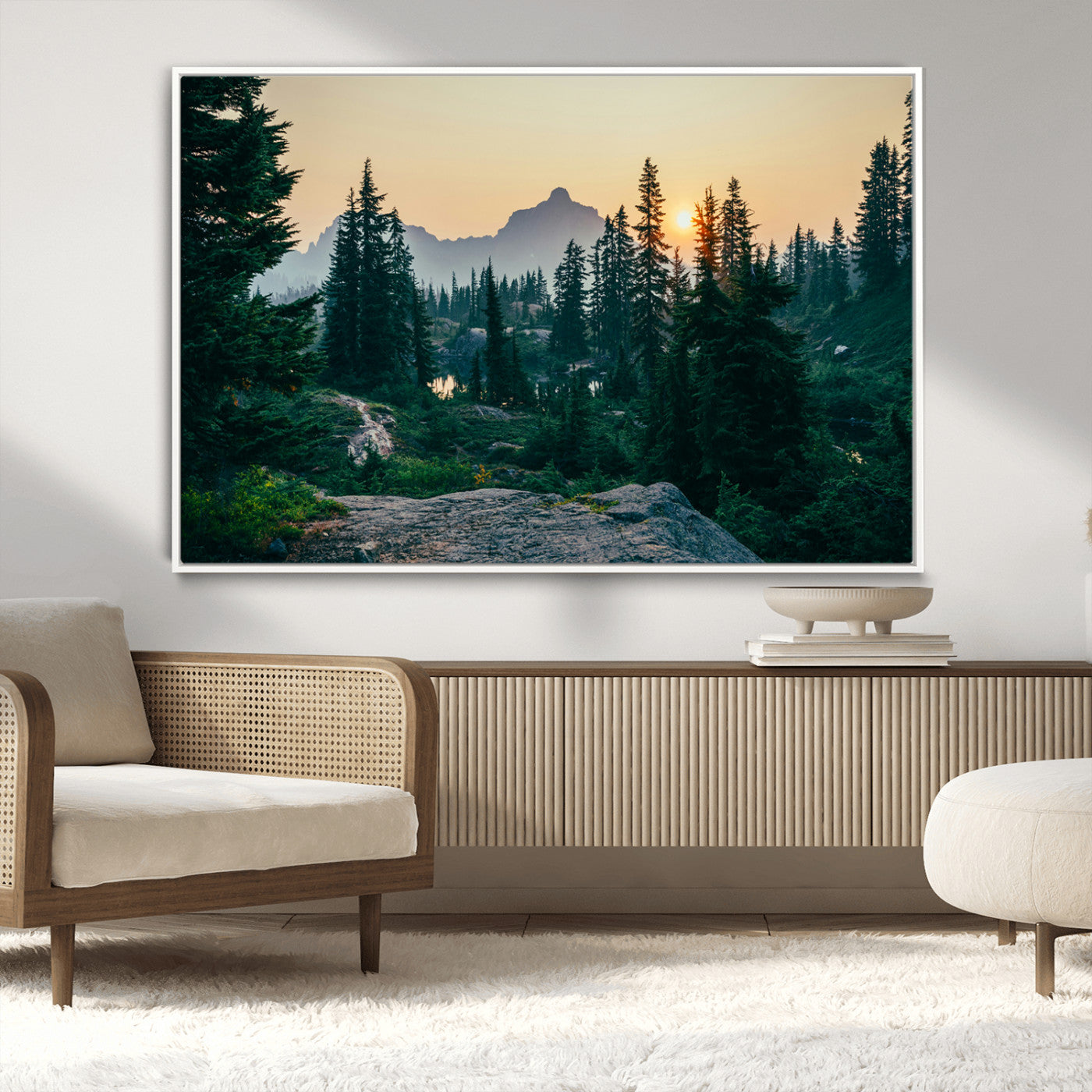 66397982-MGV-CV-36X24-Mountain Landscape Wall Art Canvas Print, Framed Forest Serenity Art Picture Print, Mountain Landscape Perfect Rustic Wilderness