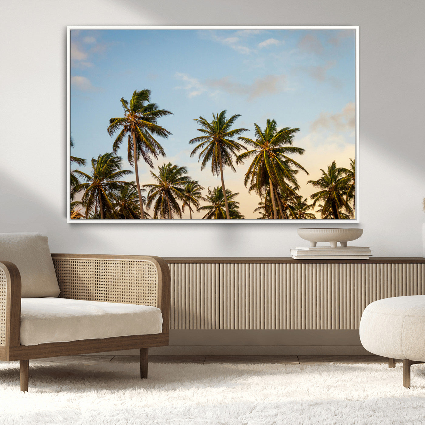 99033771-MGV-CV-36X24-Palm Trees Wall Art Canvas Print, Framed Tropical Vibes Art Picture Print, Coastal Sunset Perfect Coastal Boho Decor Artwork