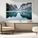 73098373-MGV-CV-36X24-Mountain Lake Wall Art Canvas Print, Framed Winter Wonderland Art Picture Print, Snowy Peaks Perfect Modern Nature Decor Artwork