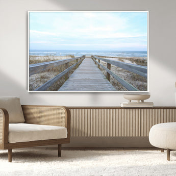 31602988-MGV-CV-36X24-Beach Boardwalk Wall Art Canvas Print, Framed Coastal Serenity Art Picture Print, Ocean View Perfect Coastal Minimalist Decor