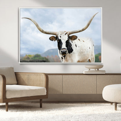 63592811-MGV-CV-36X24-Texas Longhorn Wall Art Canvas Print, Framed Western Rustic Art Picture Print, Farmhouse Decor Perfect Rustic Farmhouse Decor