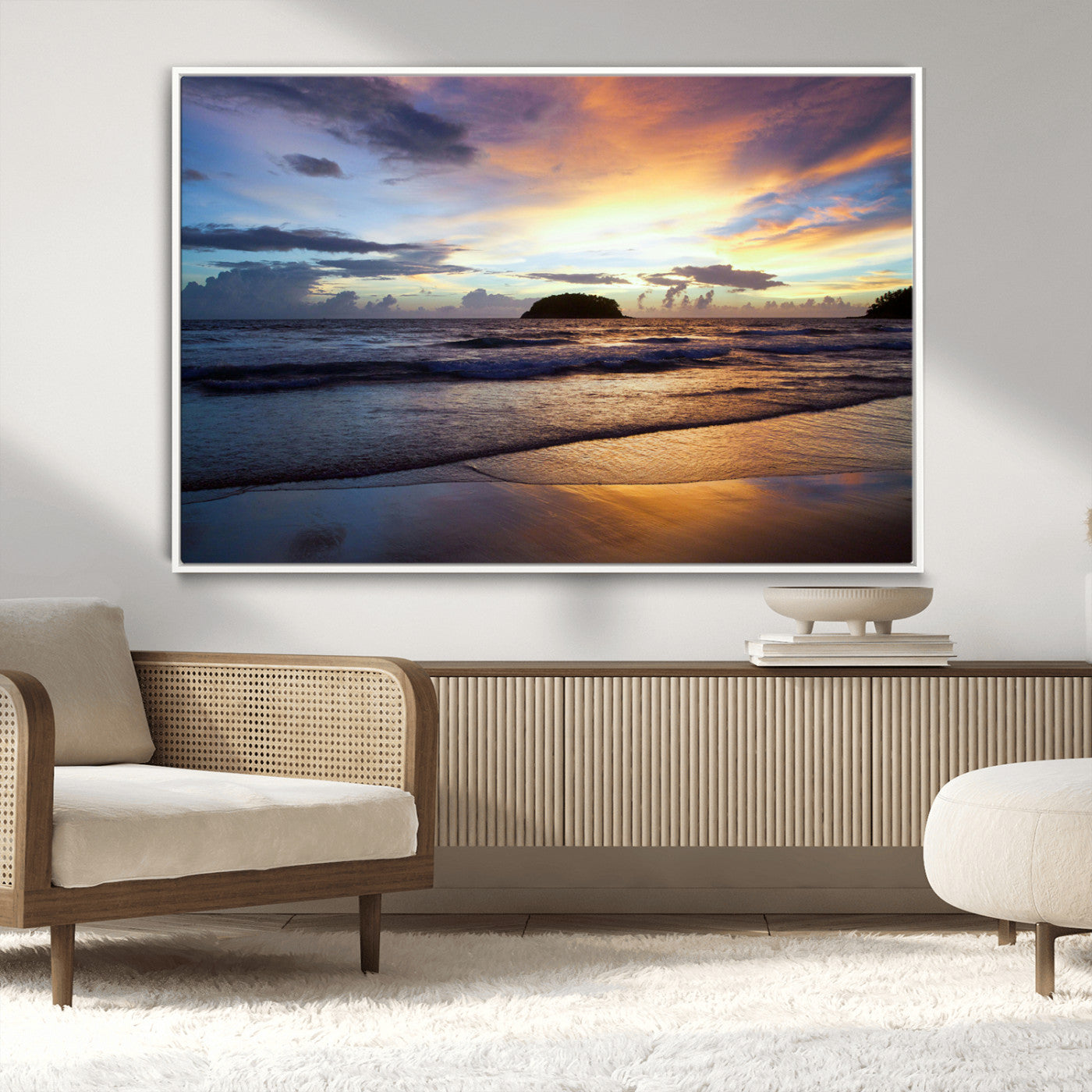 36714356-MGV-CV-36X24-Beach Sunset Wall Art Canvas Print, Framed Ocean Waves Art Picture Print, Tropical Seascape Perfect Coastal Serenity Decor Artwork