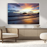 36714356-MGV-CV-36X24-Beach Sunset Wall Art Canvas Print, Framed Ocean Waves Art Picture Print, Tropical Seascape Perfect Coastal Serenity Decor Artwork