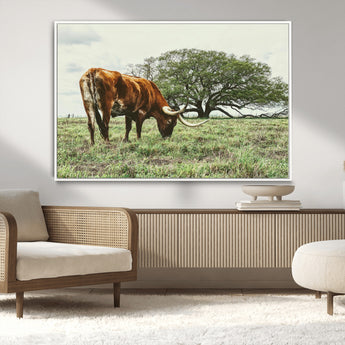 91866234-MGV-CV-36X24-Texas Longhorn Wall Art Canvas Print, Framed Rustic Ranch Art Picture Print, Western Cattle Perfect Rustic Farmhouse Decor Artwork