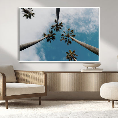 45236398-MGV-CV-36X24-Tropical Palm Trees Wall Art Canvas Print, Framed California Sky Art Picture Print, Minimalist Nature Perfect Coastal Minimalist