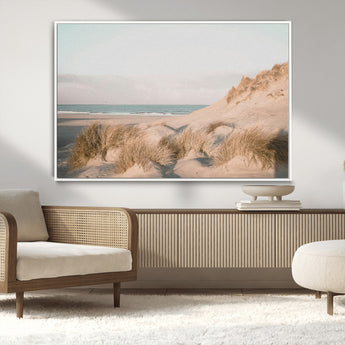 28064037-MGV-CV-36X24-Minimalist Seascape Wall Art Canvas Print, Framed Neutral Beach Print Art Picture Print, Sand Dune Photography Perfect