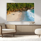 82312665-MGV-CV-36X24-Tropical Beach Wall Art Canvas Print, Framed Ocean Waves Art Picture Print, Palm Trees Perfect Coastal Minimalist Decor Artwork