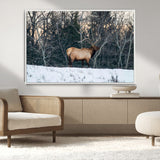 36533178-MGV-CV-36X24-Wild Elk Photography Wall Art Canvas Print, Framed Winter Wildlife Art Picture Print, Snowy Forest Perfect Rustic Lodge Decor