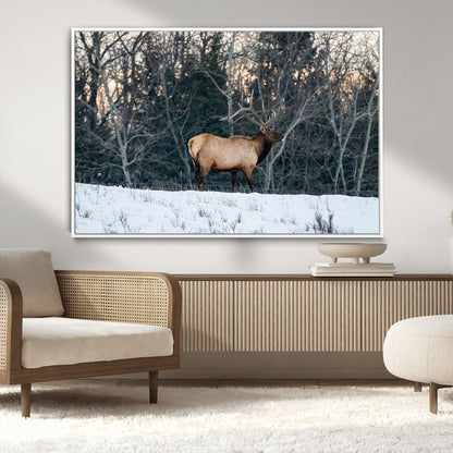 36533178-MGV-CV-36X24-Wild Elk Photography Wall Art Canvas Print, Framed Winter Wildlife Art Picture Print, Snowy Forest Perfect Rustic Lodge Decor