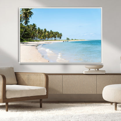 37858872-MGV-FC-36X24_White-Palm Tree Coast Wall Art Canvas Print, Framed Island Getaway Art Picture Print, Crystal Blue Water Perfect Tropical Coastal Decor