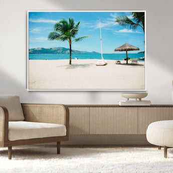 42623350-MGV-CV-36X24-Tropical Beach Wall Art Canvas Print, Framed Palm Tree Art Picture Print, Ocean View Perfect Tropical Coastal Decor Artwork