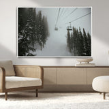 87018452-MGV-FC-36X24_White-Ski Lift Wall Art Canvas Print, Framed Snowy Pines Art Picture Print, Misty Landscape Perfect Winter Serenity Decor Artwork