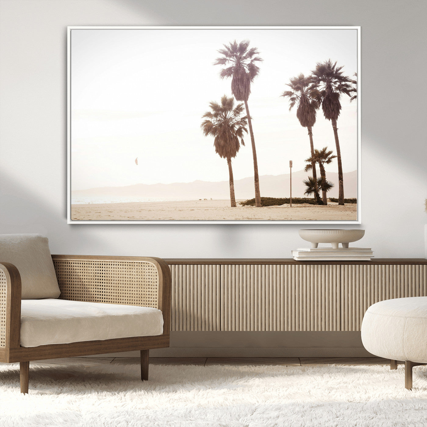 48255923-MGV-CV-36X24-Coastal Light Wall Art Canvas Print, Framed Relaxing Shoreline Art Picture Print, Minimalist Ocean Perfect Tropical Serenity Decor