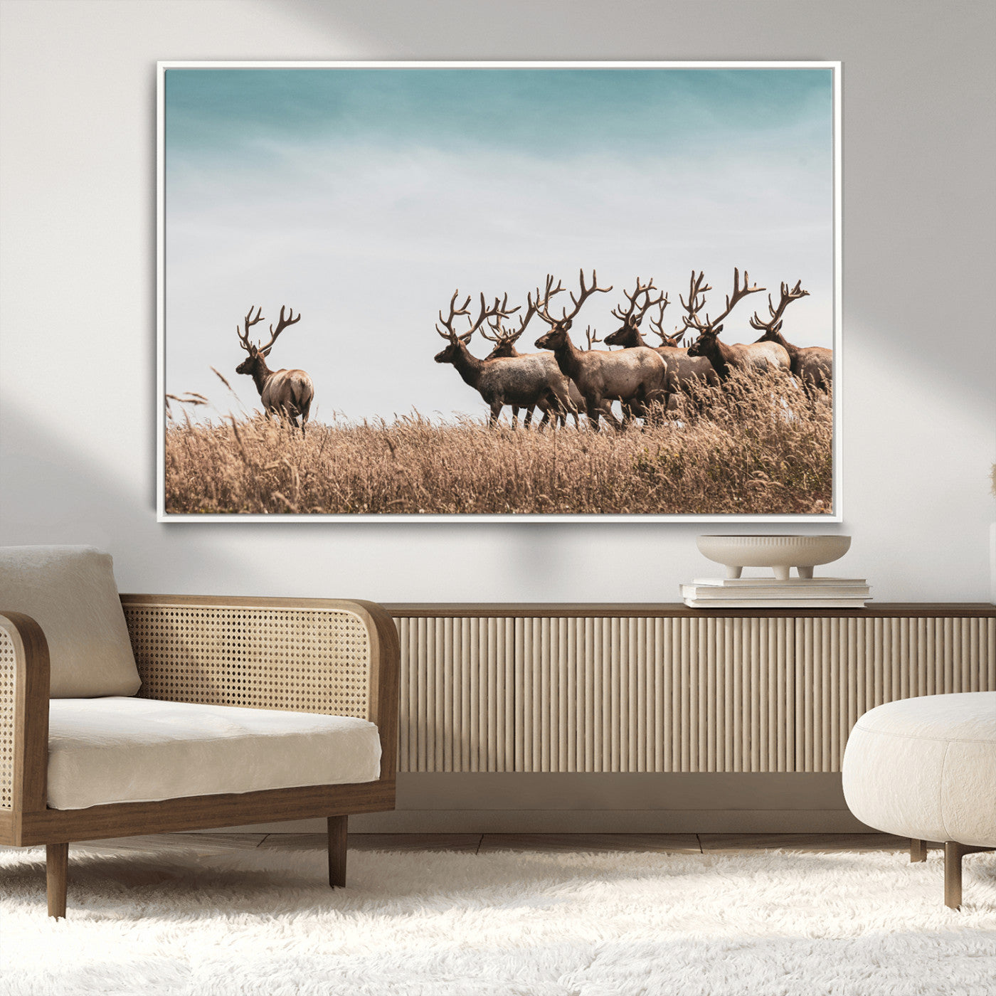 81594705-MGV-CV-36X24-Elk Herd Wall Art Canvas Print, Framed Wildlife Photography Art Picture Print, Rustic Nature Print Perfect Rustic Wildlife Decor