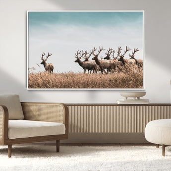 81594705-MGV-CV-36X24-Elk Herd Wall Art Canvas Print, Framed Wildlife Photography Art Picture Print, Rustic Nature Print Perfect Rustic Wildlife Decor