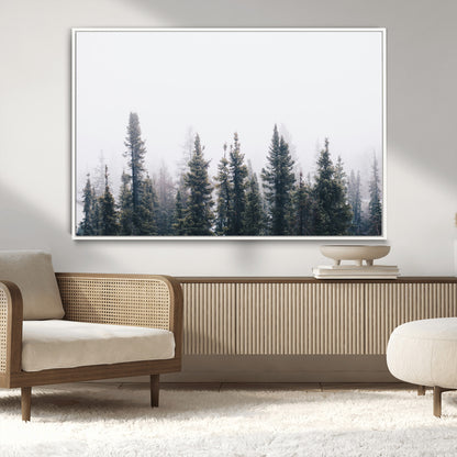 42364796-MGV-CV-36X24-Foggy Forest Wall Art Canvas Print, Framed Misty Pines Art Picture Print, Moody Woodland Perfect Scandinavian Minimalist Decor