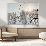 91534512-MGV-FC-36X24_White-Frosty Pines Wall Art Canvas Print, Framed Cozy Cabin View Art Picture Print, Ski Lift Ride Perfect Rustic Lodge Decor Artwork