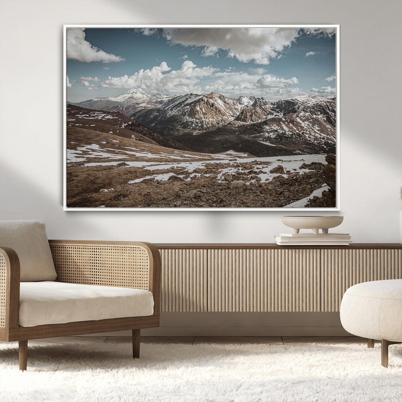 44565953-MGV-CV-36X24-Mountain Landscape Wall Art Canvas Print, Framed Snowy Peaks Art Picture Print, Rugged Highlands Perfect Rustic Adventure Decor