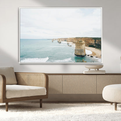 70095633-MGV-CV-36X24-Twelve Apostles Wall Art Canvas Print, Framed Coastal Cliffs Art Picture Print, Rugged Rock Formations Perfect Minimalist Coastal
