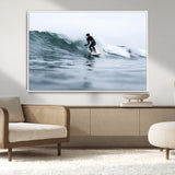 11693607-MGV-CV-36X24-Surfer on Wave Wall Art Canvas Print, Framed Ocean Adventure Art Picture Print, Motion Blur Water Perfect Coastal Adventure Decor