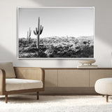 85205054-MGV-CV-36X24-Saguaro Cactus Wall Art Canvas Print, Framed Monochrome Landscape Art Picture Print, Scenic Arizona View Perfect Minimalist