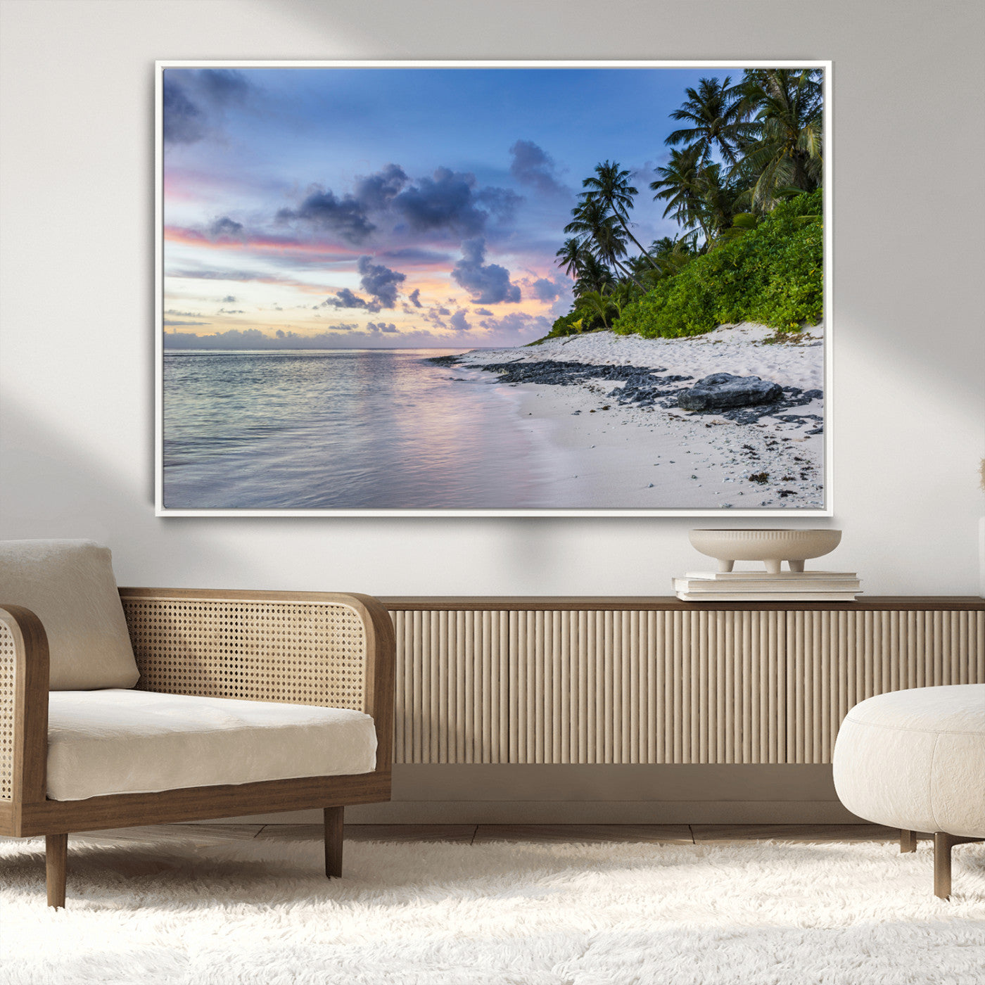 75045485-MGV-CV-36X24-Tropical Beach Wall Art Canvas Print, Framed Sunset Glow Art Picture Print, Palm Tree Coast Perfect Tropical Coastal Decor Artwork