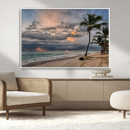62574547-MGV-CV-36X24-Tropical Storm Wall Art Canvas Print, Framed Moody Beach Art Picture Print, Dramatic Sky Perfect Tropical Coastal Decor Artwork