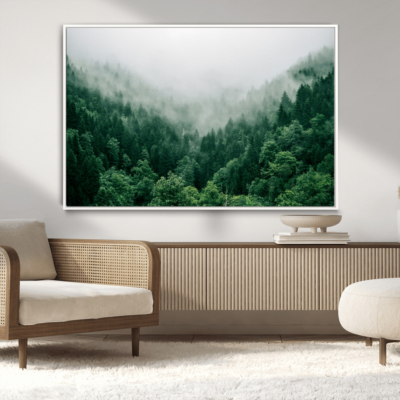 45265379-MGV-CV-36X24-Misty Forest Wall Art – Green Mountain Pine Tree Landscape Canvas Print, Nature Photography Artwork Home Decor for Bedroom, Living