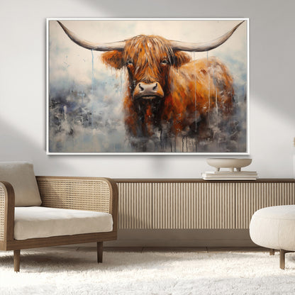 X61001-MGV-CV-36X24-Scottish Highland Wall Art Canvas Print, Framed Longhorn Art Picture Print, Western Cow Perfect Farmhouse Decor Artwork