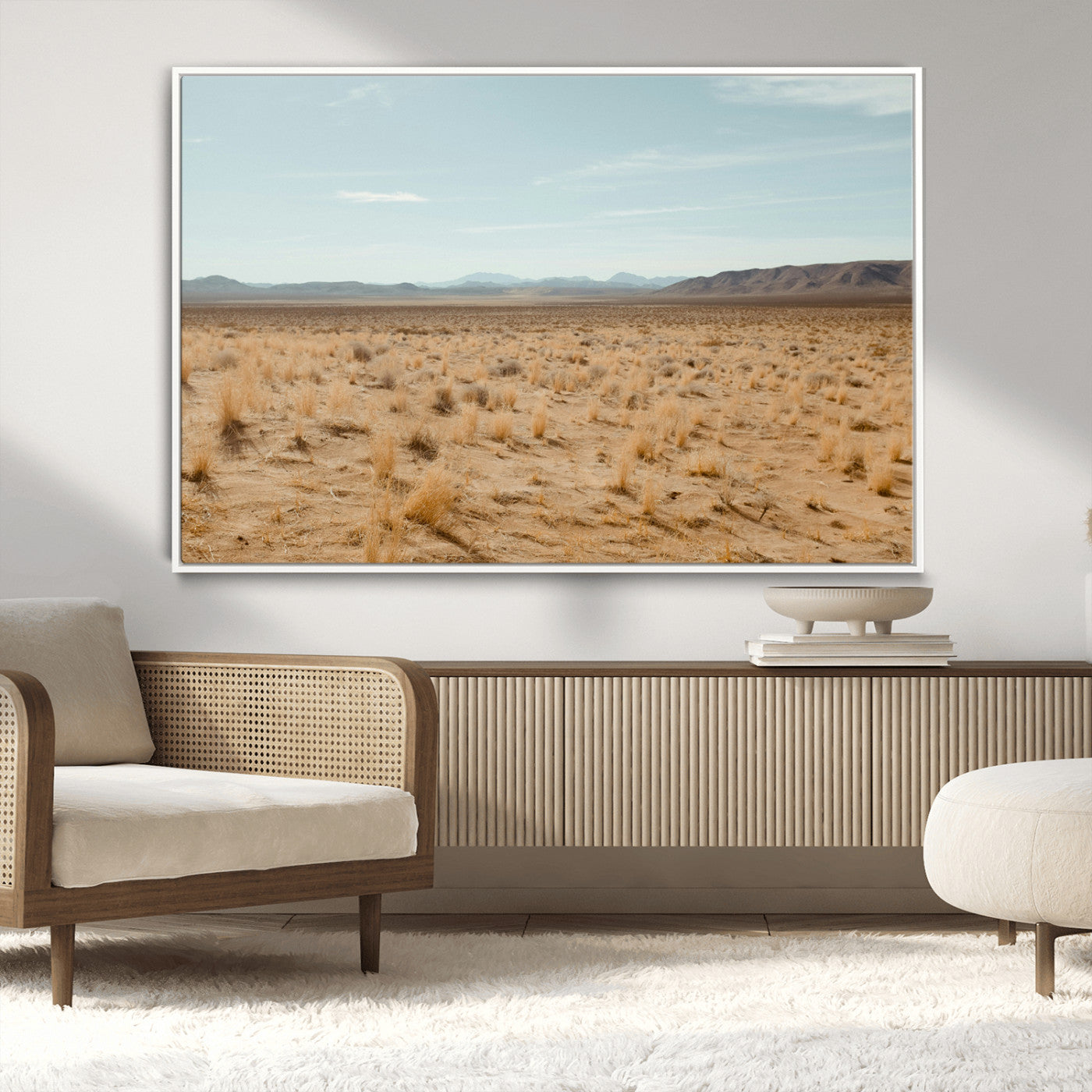 55918919-MGV-CV-36X24-Desert Landscape Wall Art – Golden Grass Plains and Mountain Horizon Canvas Print, Southwest Nature Photography Decor for Living