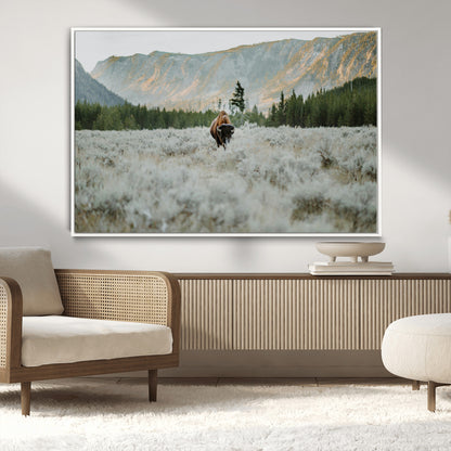 41674074-MGV-CV-36X24-Bison Wall Art – American Buffalo Wildlife Photography Canvas Print, Western Mountain Landscape Artwork Rustic Nature Decor for
