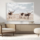 65621083-MGV-CV-36X24-Texas Longhorn Wall Art – Rustic Western Cattle Canvas Print, Southwestern Ranch Photography Decor for Living Room, Office,