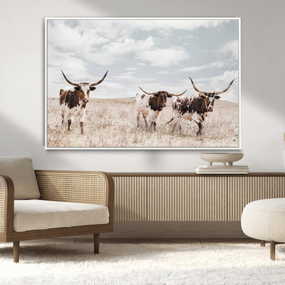 65621083-MGV-CV-36X24-Texas Longhorn Wall Art – Rustic Western Cattle Canvas Print, Southwestern Ranch Photography Decor for Living Room, Office,