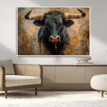 91615410-MGV-CV-36X24-Bull Wall Art – Rustic Western Longhorn Canvas Print, Powerful Abstract Animal Painting, Farmhouse Ranch Decor for Living Room,