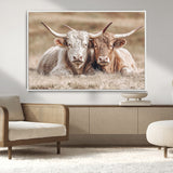 38651722-MGV-CV-36X24-Cow Wall Art – Rustic Longhorn Pair Canvas Print, Western Farmhouse Animal Painting, Country Ranch Decor for Living Room, Bedroom,