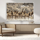 93076148-MGV-CV-36X24-Elk Herd Wall Art – Wildlife Canvas Print of Elk in Winter Landscape, Rustic Western Cabin & Lodge Décor, Nature Photography for