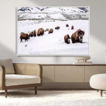 38217250-MGV-CV-36X24-Bison Herd Wall Art – Wildlife Canvas Print of Buffalo Winter Snow Scene, Rustic Western Lodge Décor, Farmhouse & Cabin Nature