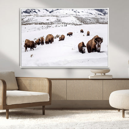 38217250-MGV-CV-36X24-Bison Herd Wall Art – Wildlife Canvas Print of Buffalo Winter Snow Scene, Rustic Western Lodge Décor, Farmhouse & Cabin Nature