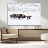 61161423-MGV-CV-36X24-Running Bison Herd Wall Art – Winter Buffalo Canvas Print, Wildlife Photography Decor for Rustic Living Room, Farmhouse, Lodge,