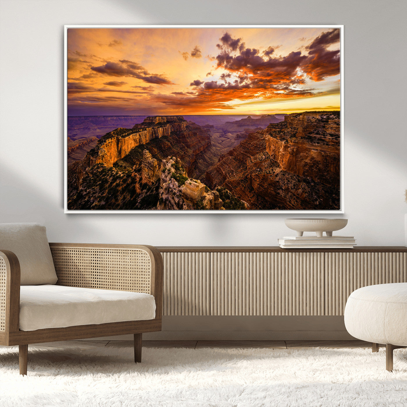 75573843-MGV-CV-36X24-Grand Canyon Sunset Wall Art – Panoramic Canyon Landscape Canvas Print, Dramatic Desert Cliffs Artwork, Nature Inspired Scenic