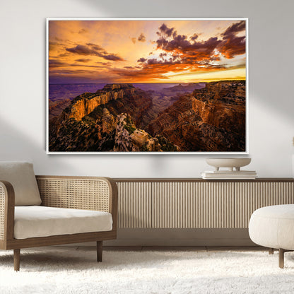 75573843-MGV-CV-36X24-Grand Canyon Sunset Wall Art – Panoramic Canyon Landscape Canvas Print, Dramatic Desert Cliffs Artwork, Nature Inspired Scenic